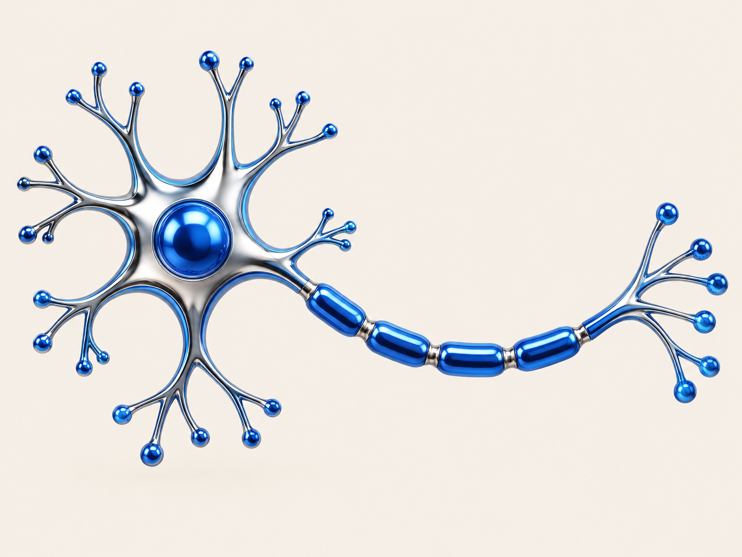 Neurone en métal argenté et bleu brillant